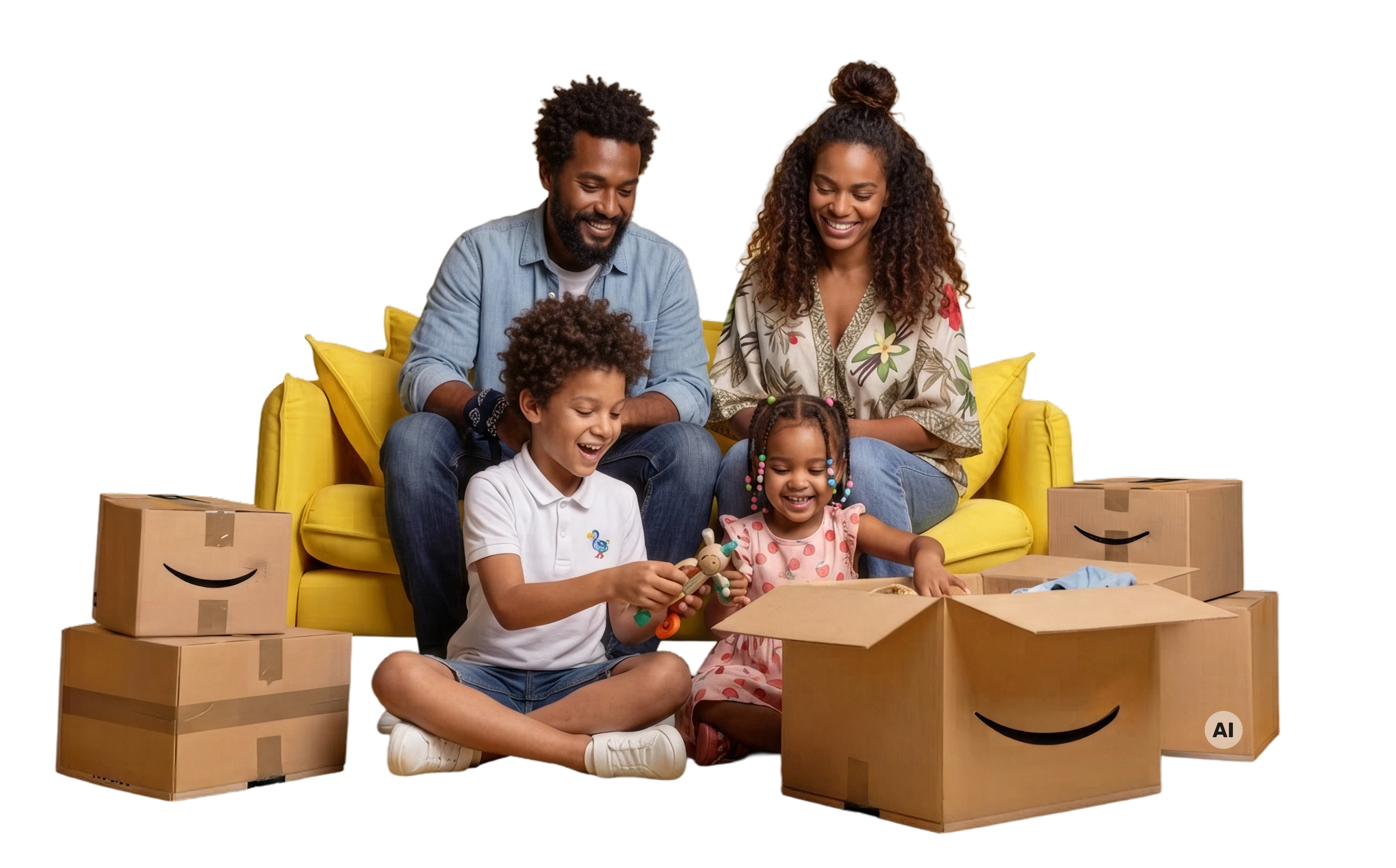 Famille en Martinique recevant sa commande Cart'In